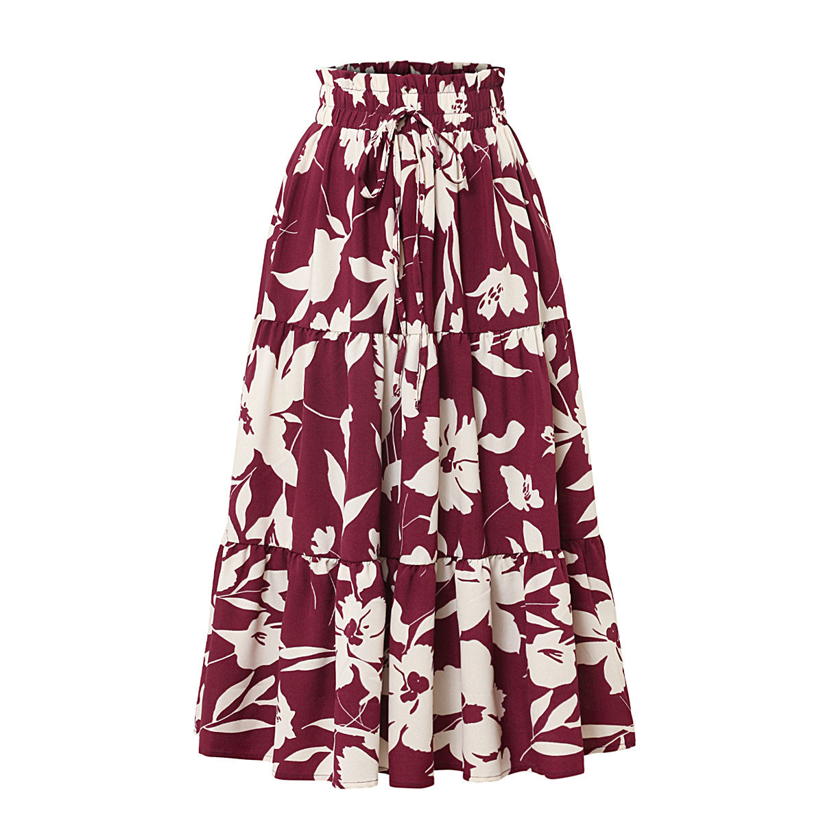 European And American Printed A- Line Skirt Pleated Skirt Women