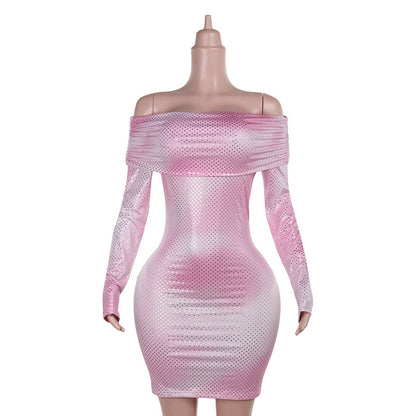 Off-shoulder Pleated Long Sleeve Dress Women