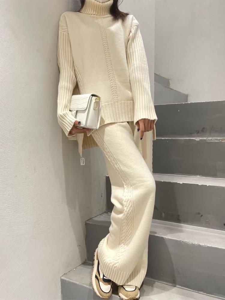 Turtleneck Pullover Thickened Knitting Sweater Casual Fashion Set