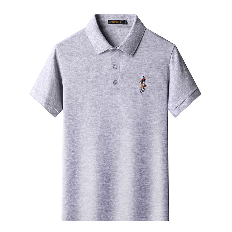 Cotton Embroidered Lapel Stretch Short-sleeved T-shirt