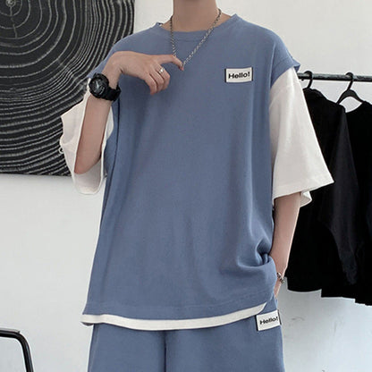 Summer Fake Two-piece Men's All-match Loose Sports Top