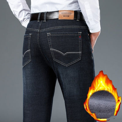 Plush Thick Slim Straight-leg Warm Casual Men's Jeans