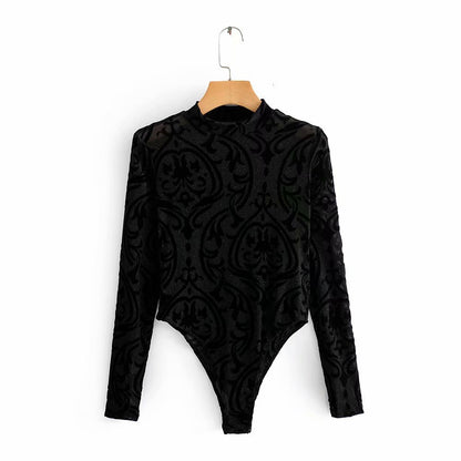 New sexy stand collar gold mesh bodysuit