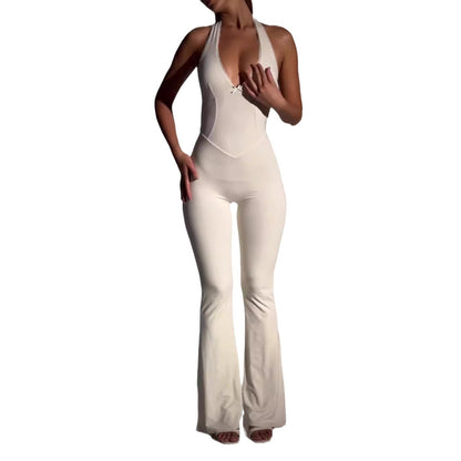 European And American Solid Color Low-cut U-neck Stretch Tight Sexy Sleeveless Jumpsuit