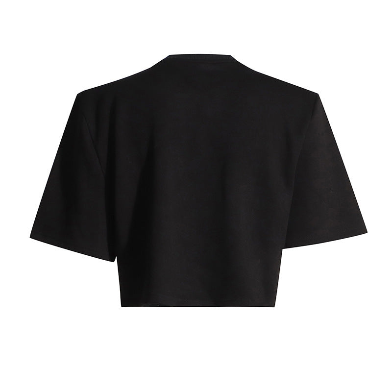 Fashion Simple Rhinestone Bow Short Sleeve T-shirt For Women