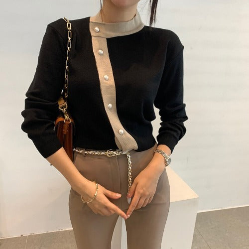 Colorblock Striped Sweater Cardigan Short Coat Women