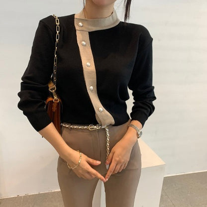 Colorblock Striped Sweater Cardigan Short Coat Women