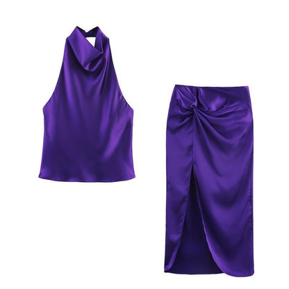 Silk Satin Texture Halter Dress