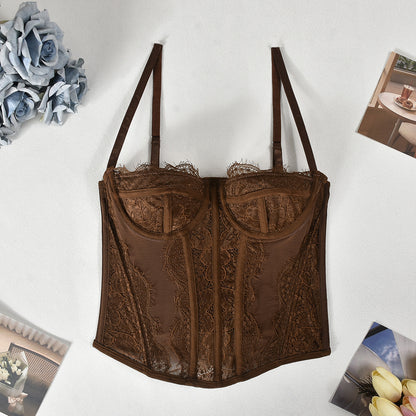 Lace Plastic Bones Body Shaping Tube Top Hollow Backless Camisole