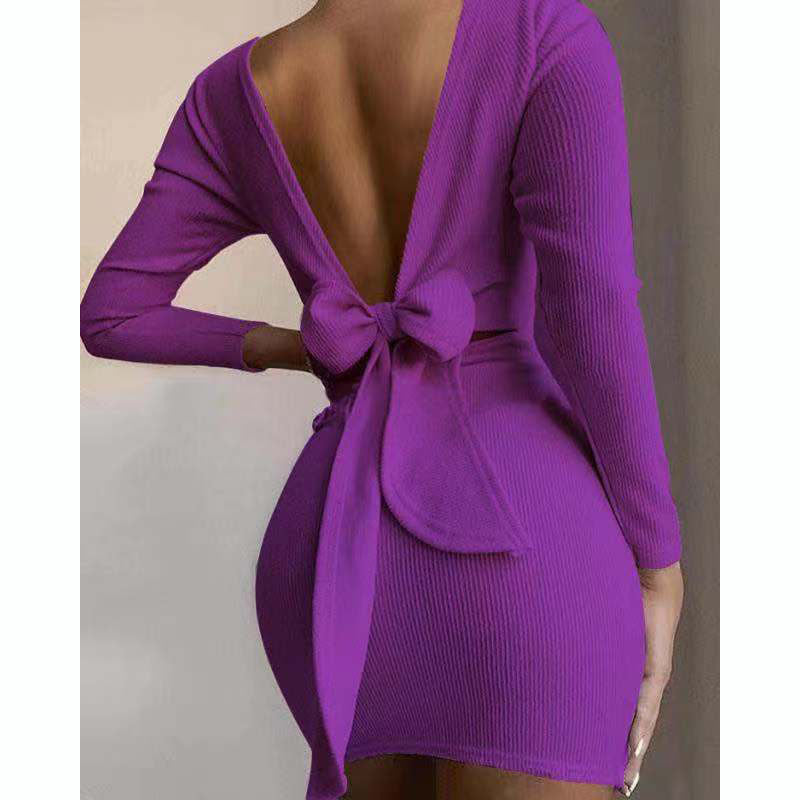 Women's Drawstring Ruffled Long Sleeve Dress