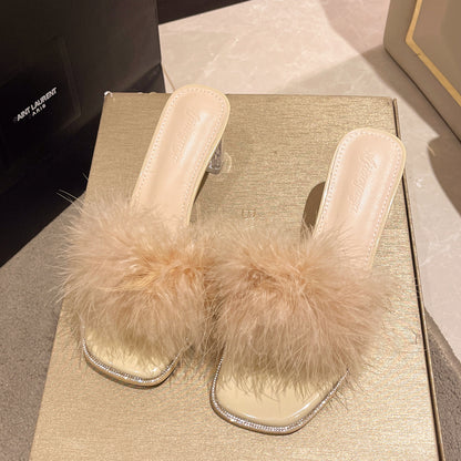 One-word Crystal Thick Heel With Skirt French High Heels