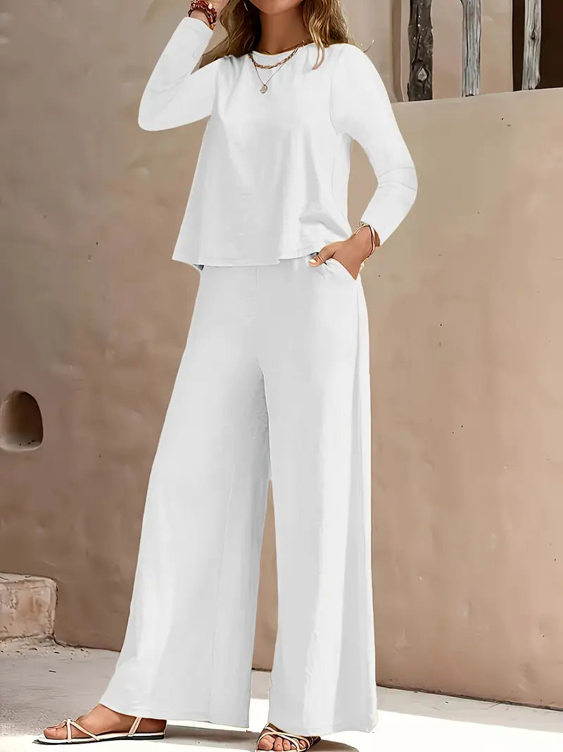 Long Sleeve Loose Wide Leg Pants Suit