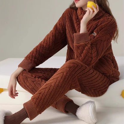 Women's Pajamas Fleece-lined Thickened Flannel Warm Loungewear Suit