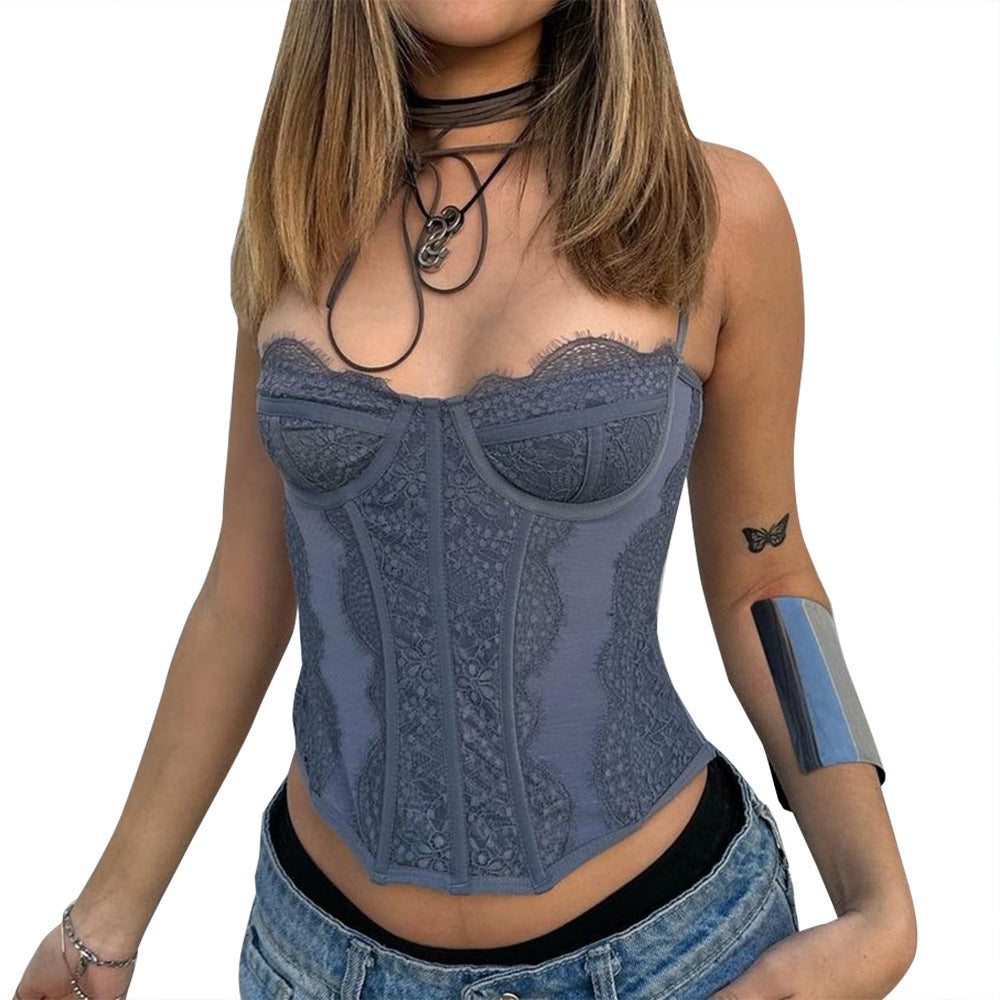 Lace Plastic Bones Body Shaping Tube Top Hollow Backless Camisole