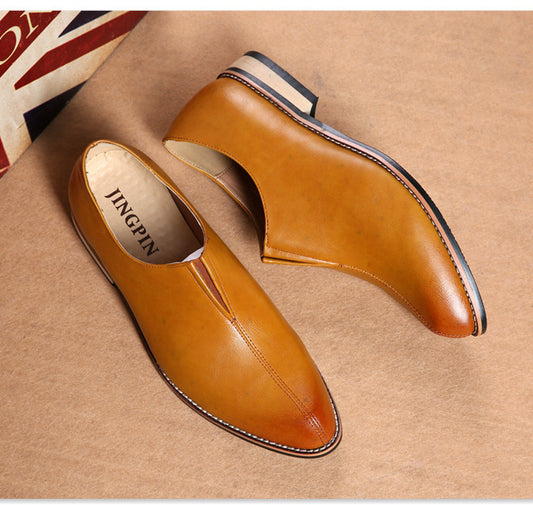 Retro pointed toe slip on casual leather shoes