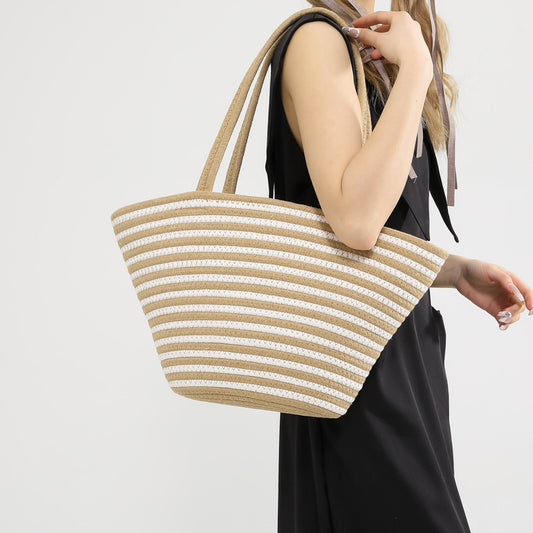 Spring Contrast Color Straw Bag Large Capacity