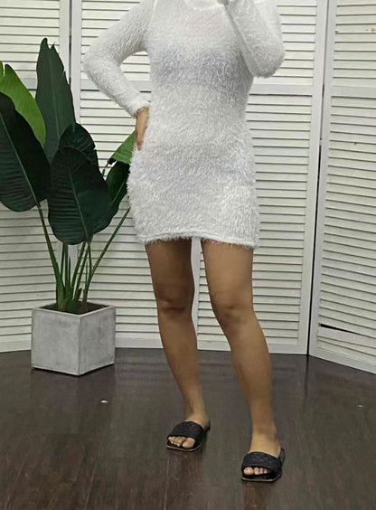 Solid Color Turtleneck Long Sleeve Short Slim Fit Base Narrow Dress