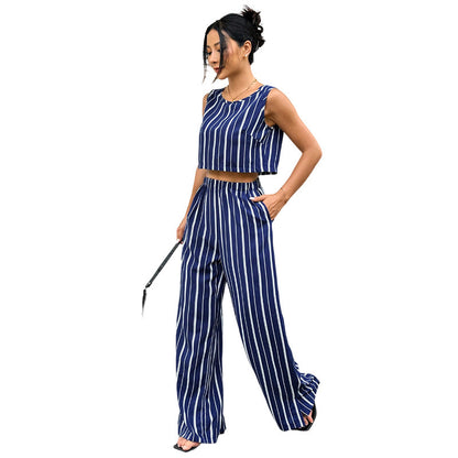 High-Rise Slim Flare Pants Summer Two-piece Set