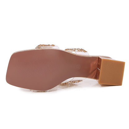 Bohemian Fashion Rhinestone Slippers Korean Style Platform High Heel