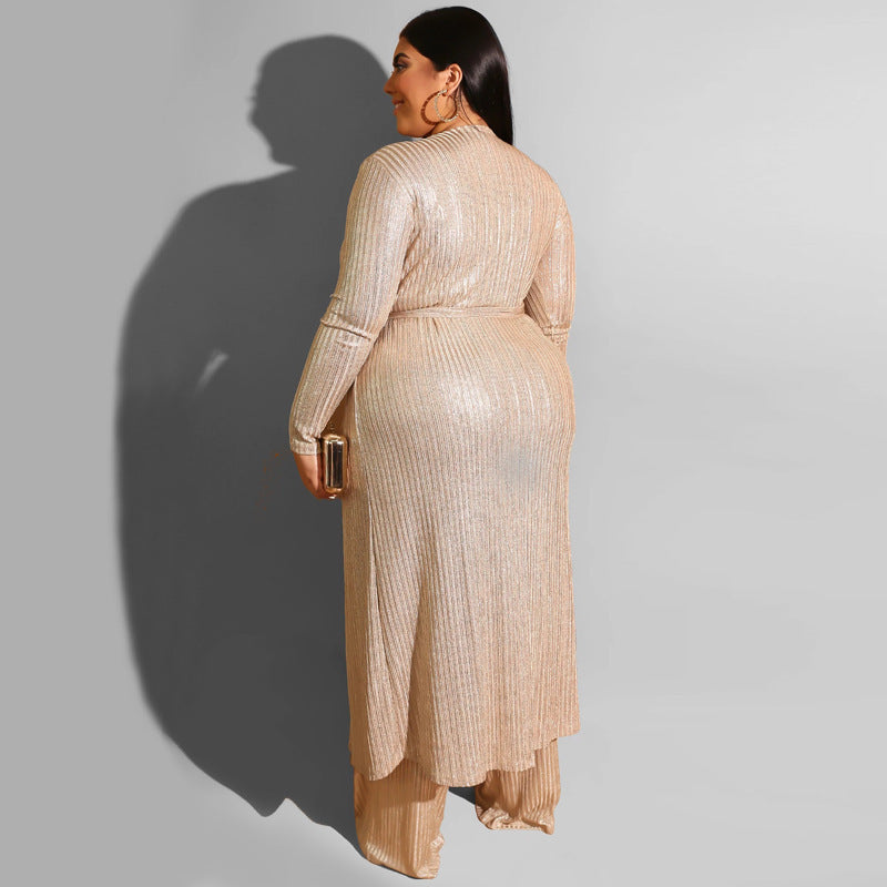 Bronzing vest wide-leg pants long coat