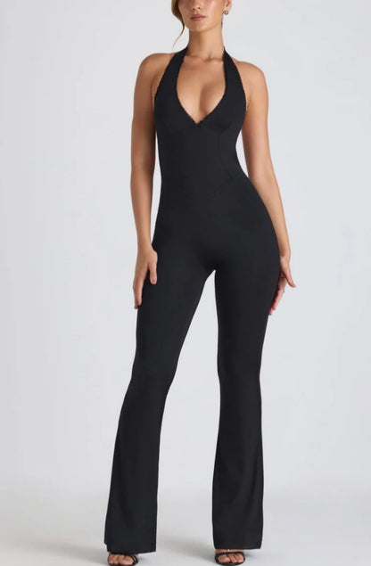 European And American Solid Color Low-cut U-neck Stretch Tight Sexy Sleeveless Jumpsuit