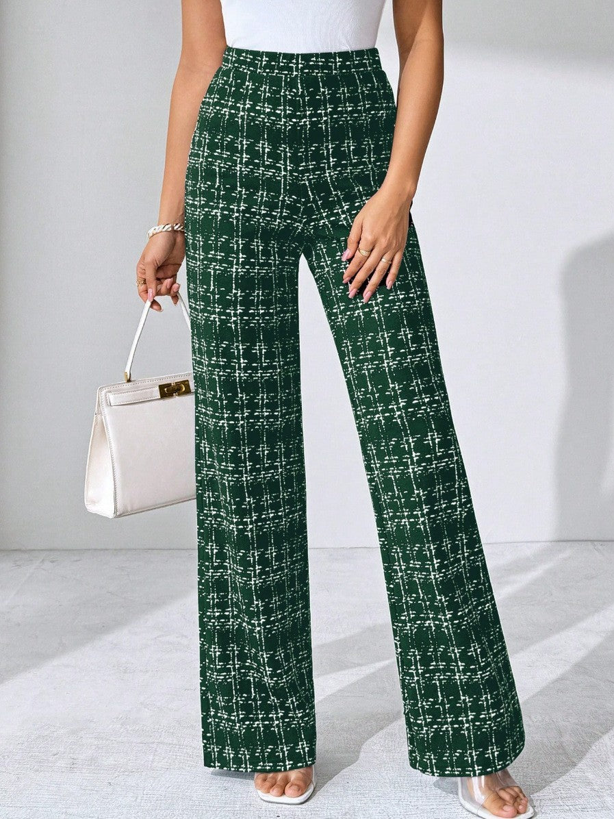 Woven Plaid High Waist Straight Women's Pants