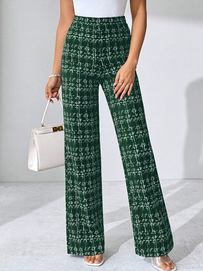 Woven Plaid High Waist Straight Women's Pants