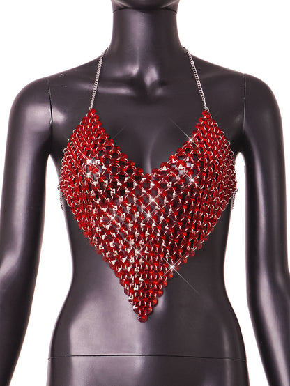 Fashion Backless Gem Stitching Vest
