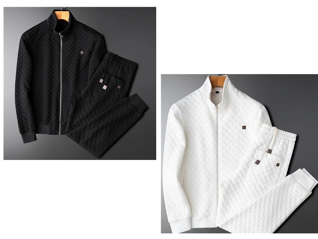 Stand Up Collar White Casual Sports Suit