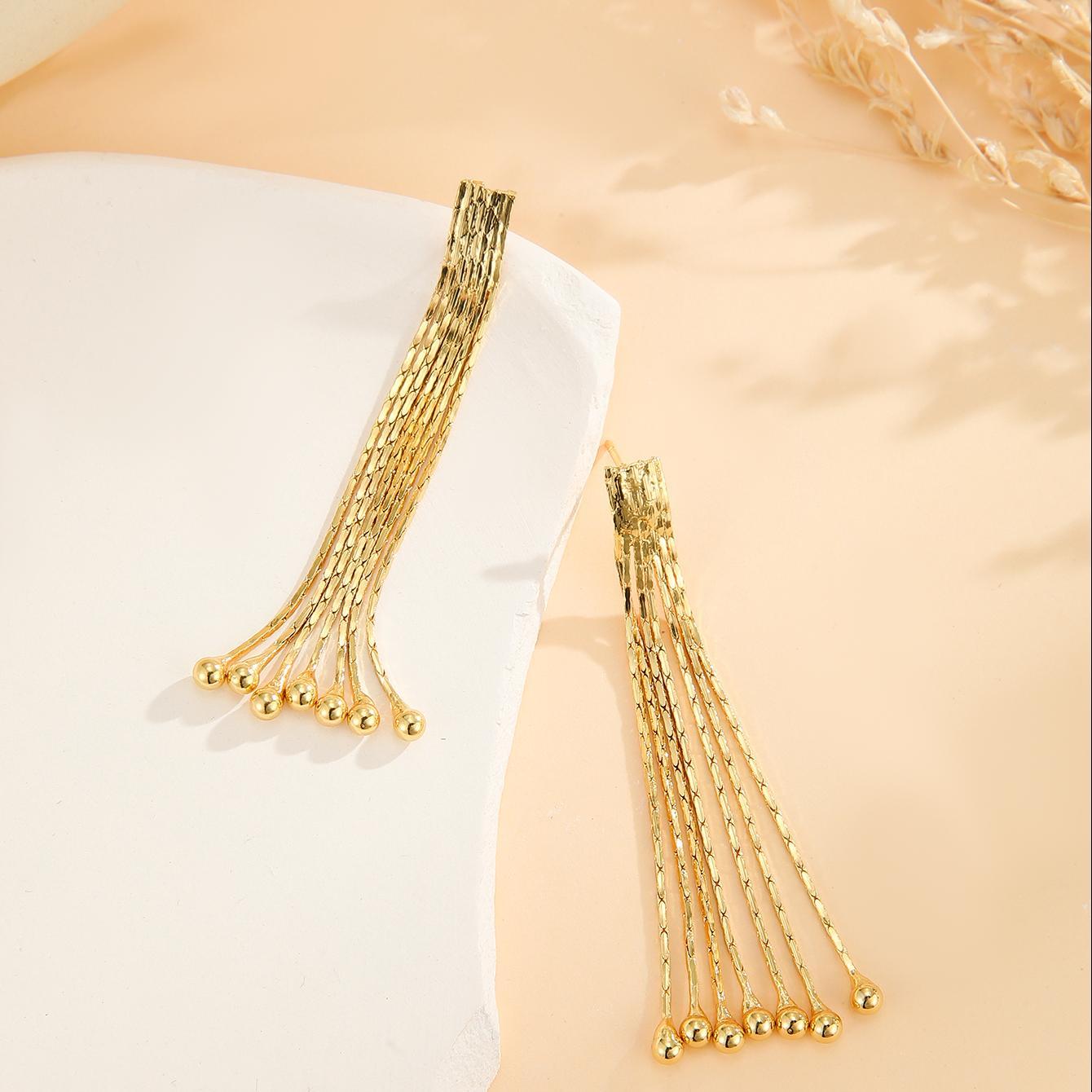 2pcs Fashionable Modern  Thin Chain Earrings, Gold Bead Tassel Earrings, Suitable For Women's Daily Party Wear, Birthday Gifts