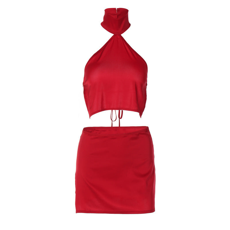 lemachy Top Short Skirt Suit Navel Hot Two Pieces Suit