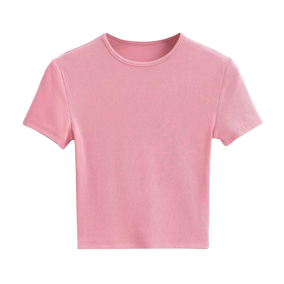 New Basic Style Slim-fit Solid Color Round Neck Bottoming Shirt Workout Top