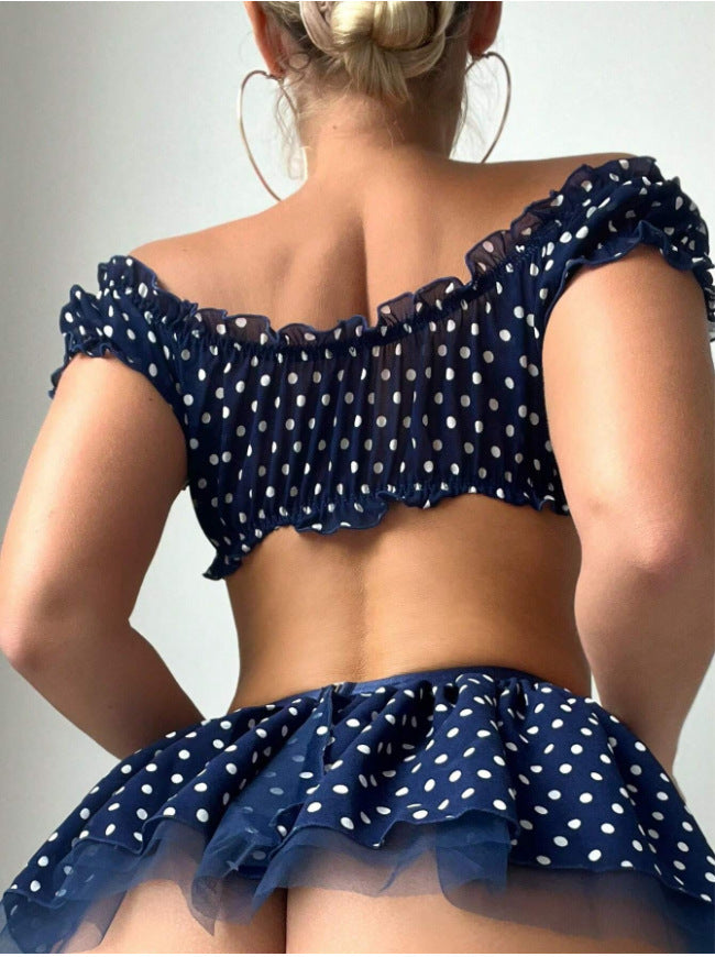 Sexy Lingerie Polka Dot Off-the-shoulder Pettiskirt Two-piece Set
