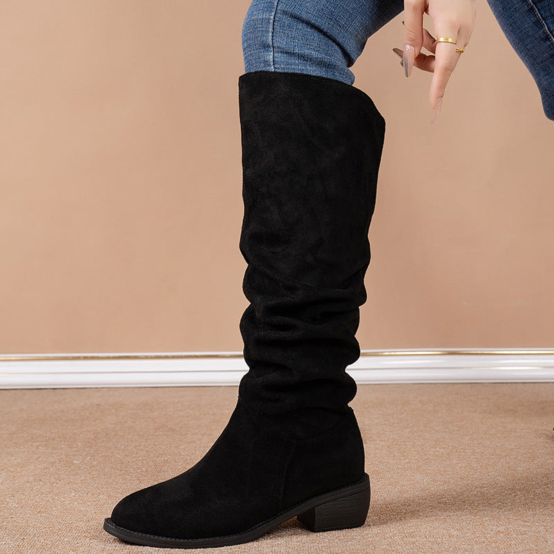 New Fashion Pointed Thick Heel Sleeve Suede High Leg Boot