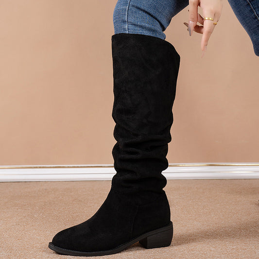 New Fashion Pointed Thick Heel Sleeve Suede High Leg Boot