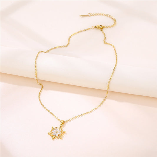 Snowflake Diamond Pendant Necklace Jewelry Stainless Steel