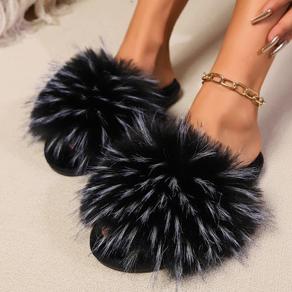 Female Casual Raccoon Fur Grass Slippers