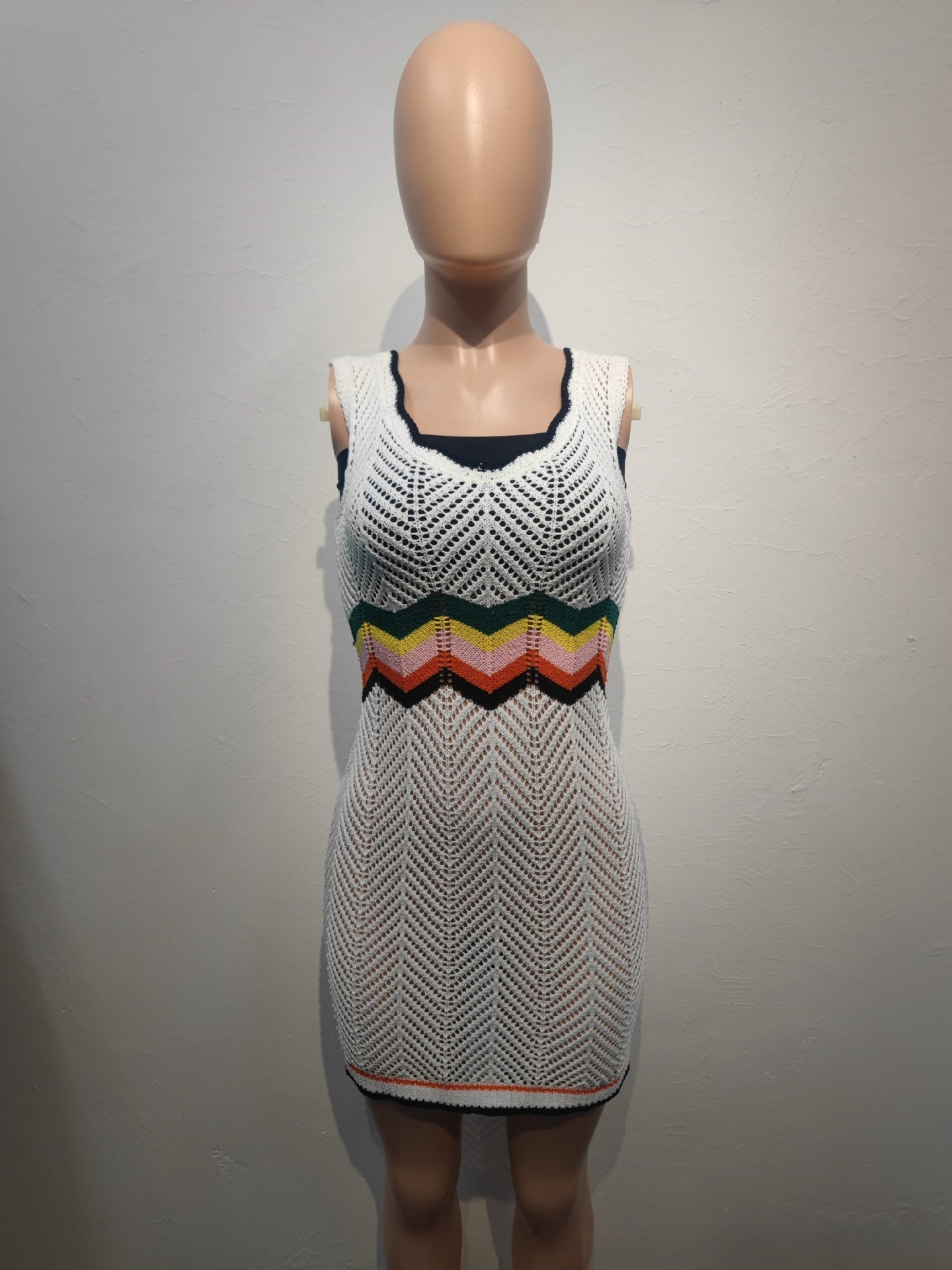 Rainbow Knitted Dress Mid-length Hollow Vest
