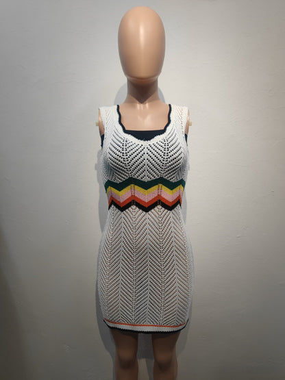 Rainbow Knitted Dress Mid-length Hollow Vest