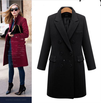 Medium length large woolen overcoat for women