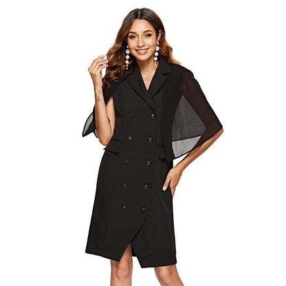 Temperament double-breasted casual cape suit skirt