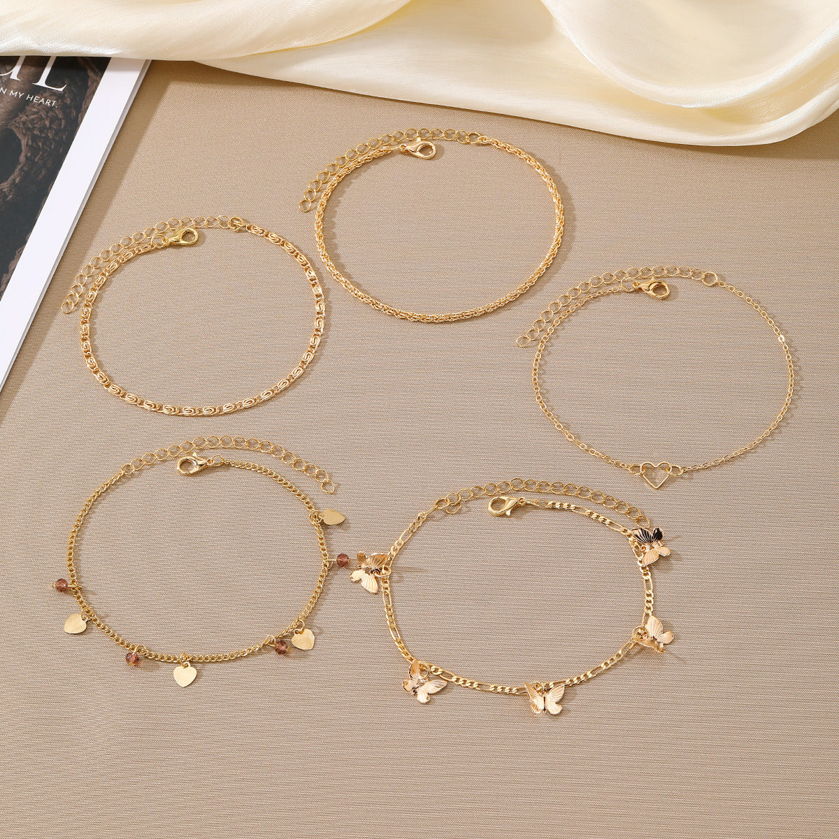 Butterfly Summer Beach Style Anklet Five-piece Set
