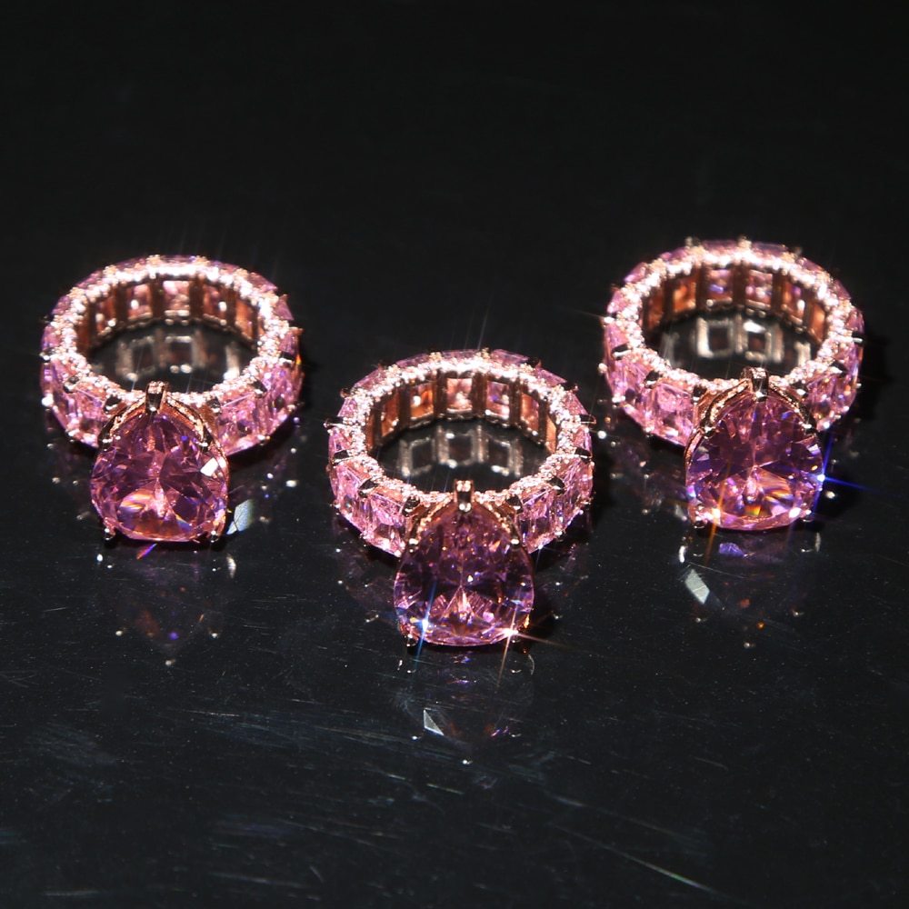 Luxury Fashion Iced Out Bling Water Drop Pinky Baguette Finger Rings For Girls Women Charm Engagement Jewelry Gifts