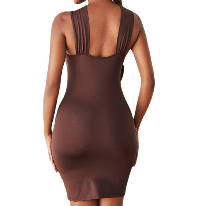 Sexy Halter Neck Steel Ring Wrapped Chest Slim Fit Hip Dress Women
