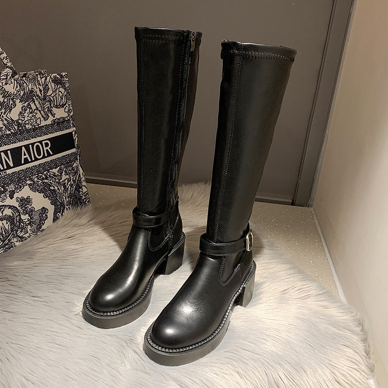 Women's Thick Heel But Knee Boots Martin Boots