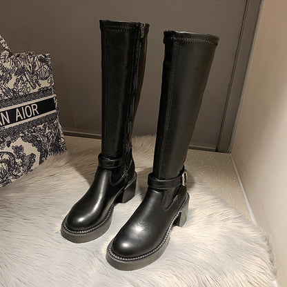 Women's Thick Heel But Knee Boots Martin Boots
