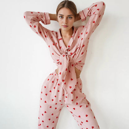 Comfortable Soft Heart Printing Cotton Pajamas Suit