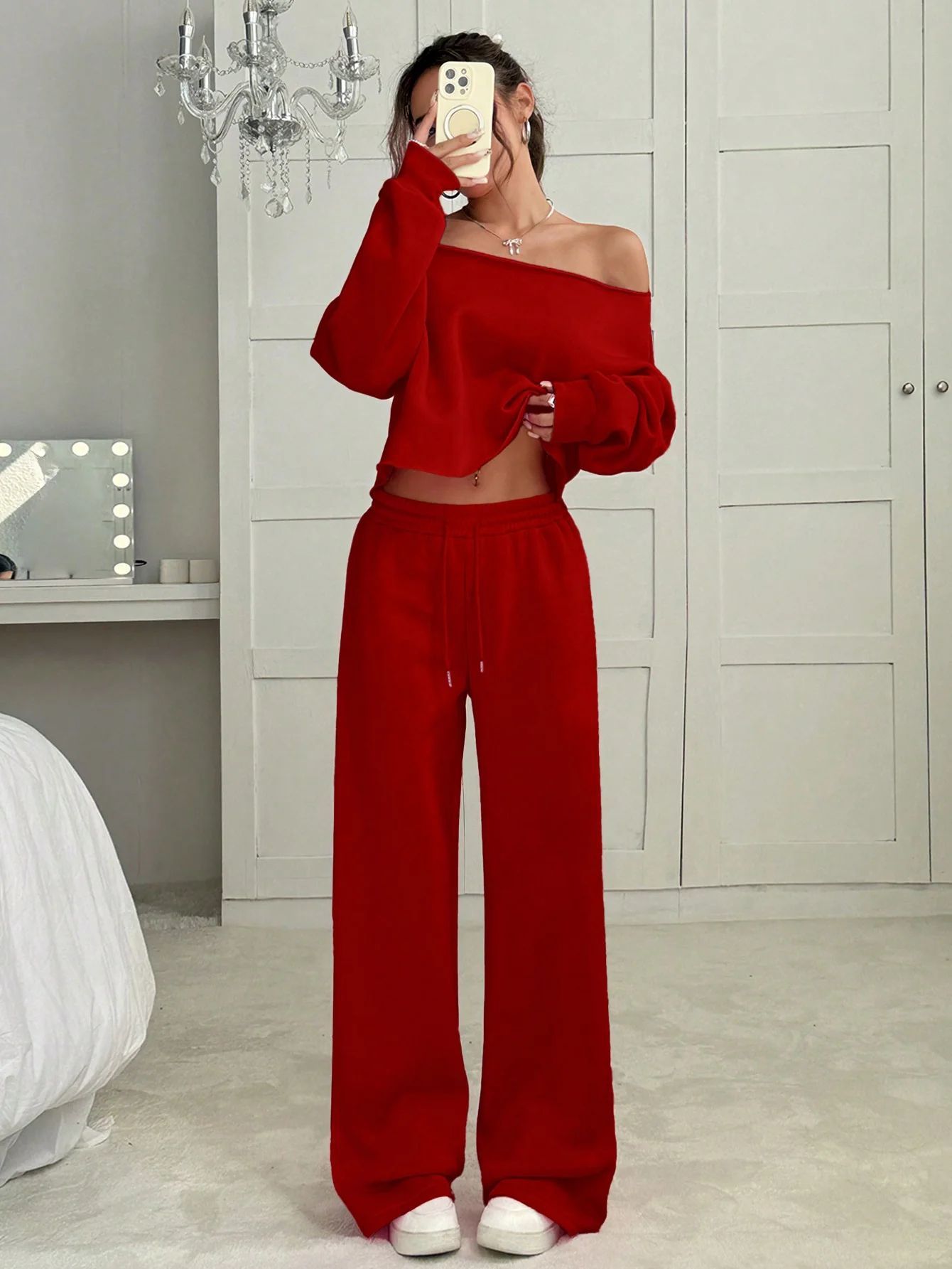 Autumn And Winter Casual Loose Round Neck Long-sleeved Sweater Trousers Suit