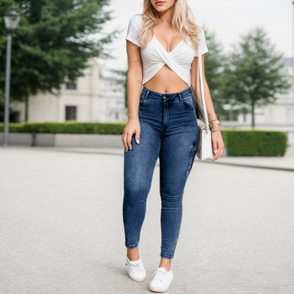 Multi-pocket High-stretch Mid-rise Zipper-hem Skinny Pencil Pants, Urban Style Women's Jeans And Clothing Cargo Jeans Amazon Don't Sell