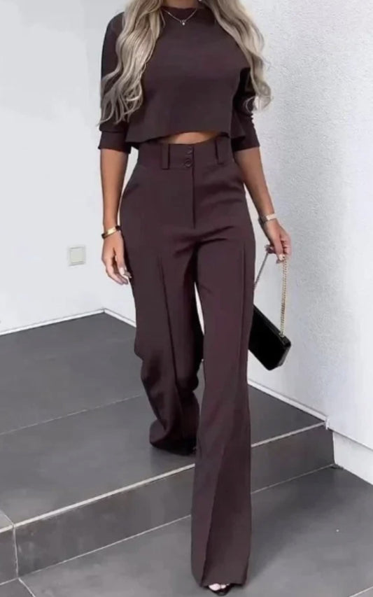 Top High Waist Wide Leg Pants Suit